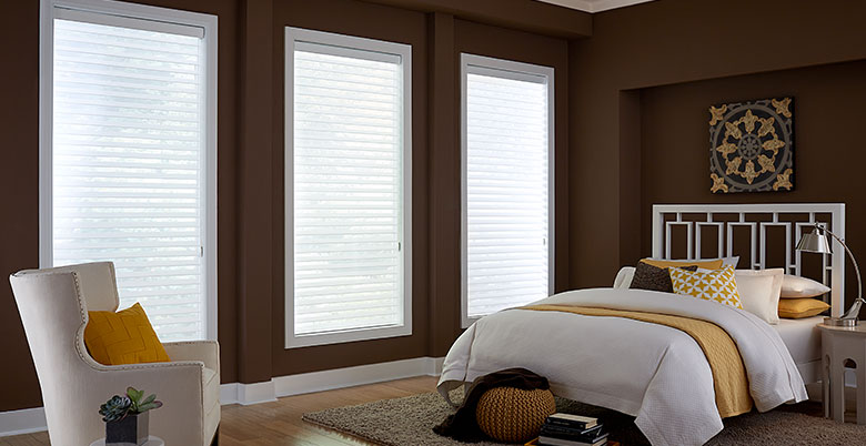 Horizontal Sheer Shades in Guest Room