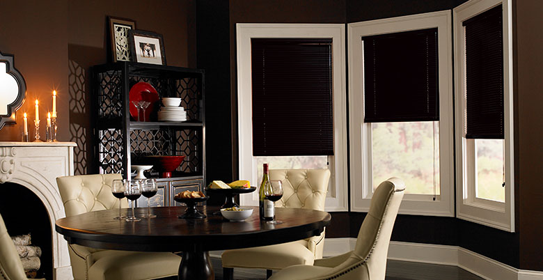 Mini Blinds in Black in Dining Room