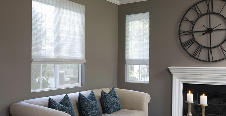 Woven Wood Shades in Family Room