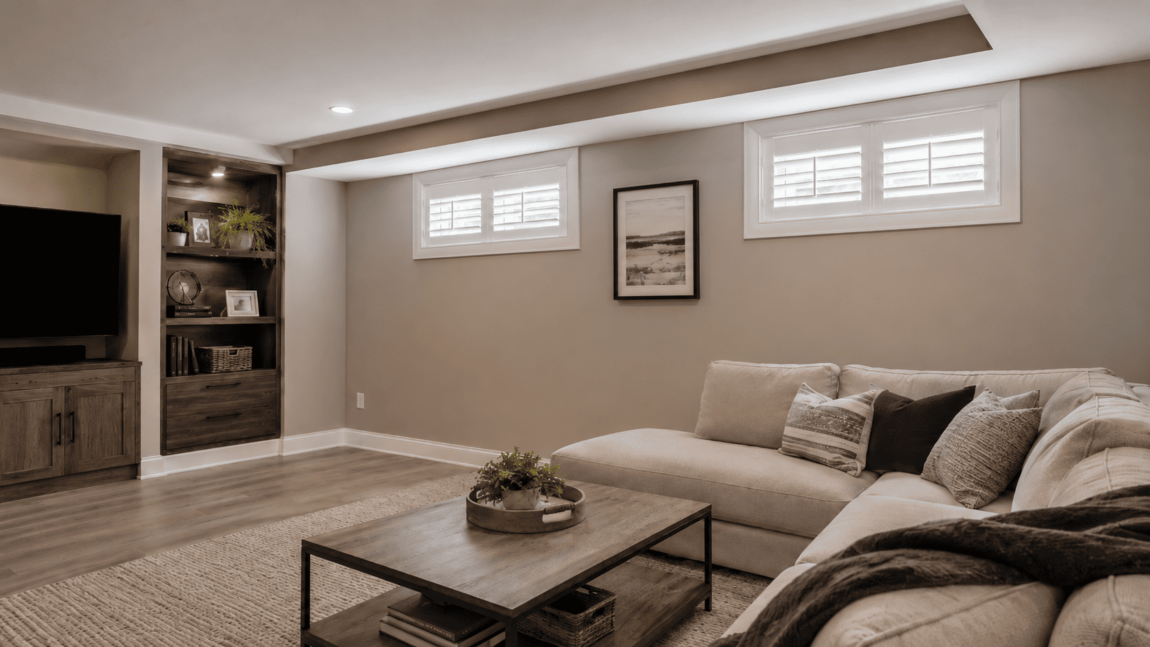 French door shutters in bright room