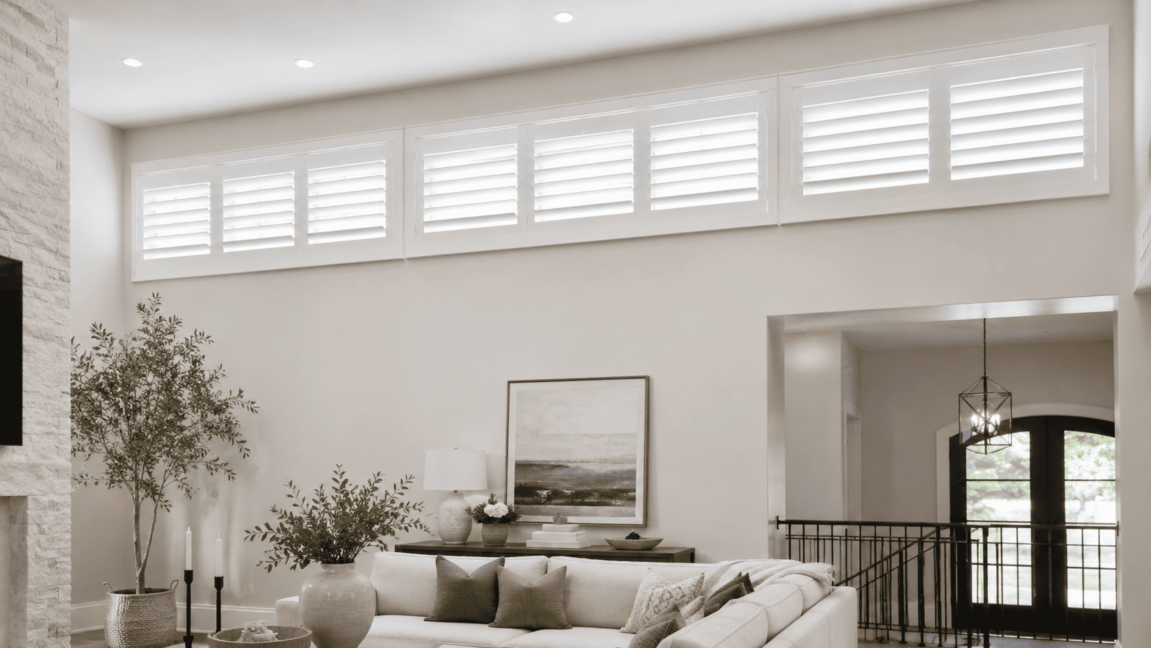 French door shutters in bright room