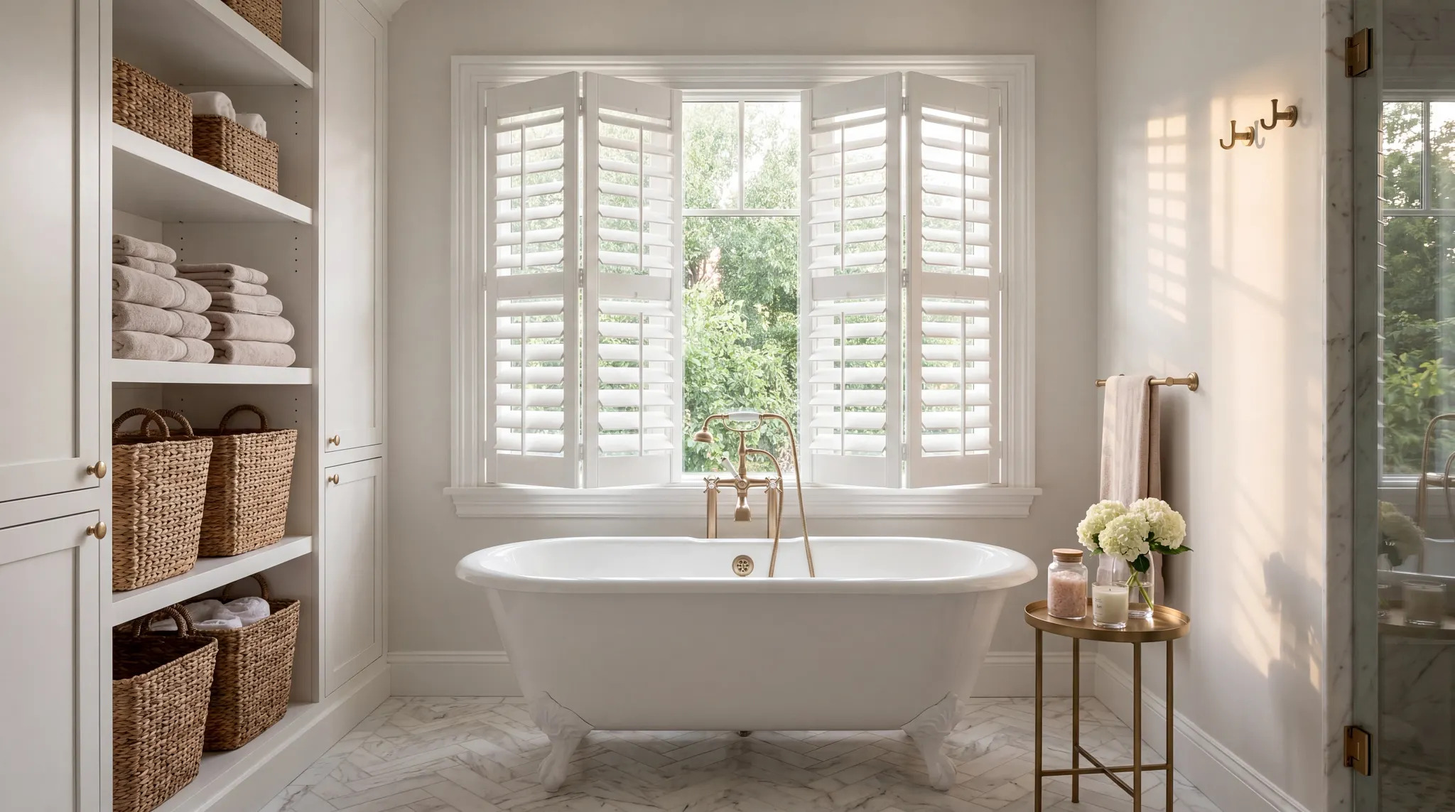 Arched window shutters in traditional kitchen