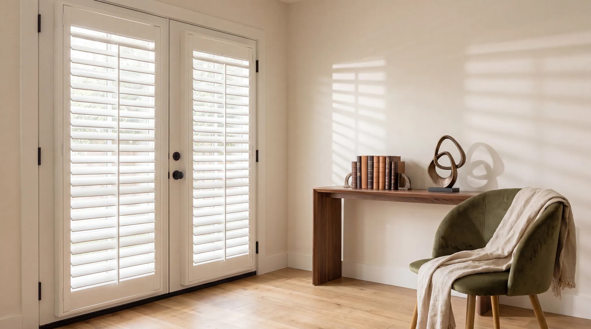Arched window shutters in traditional kitchen