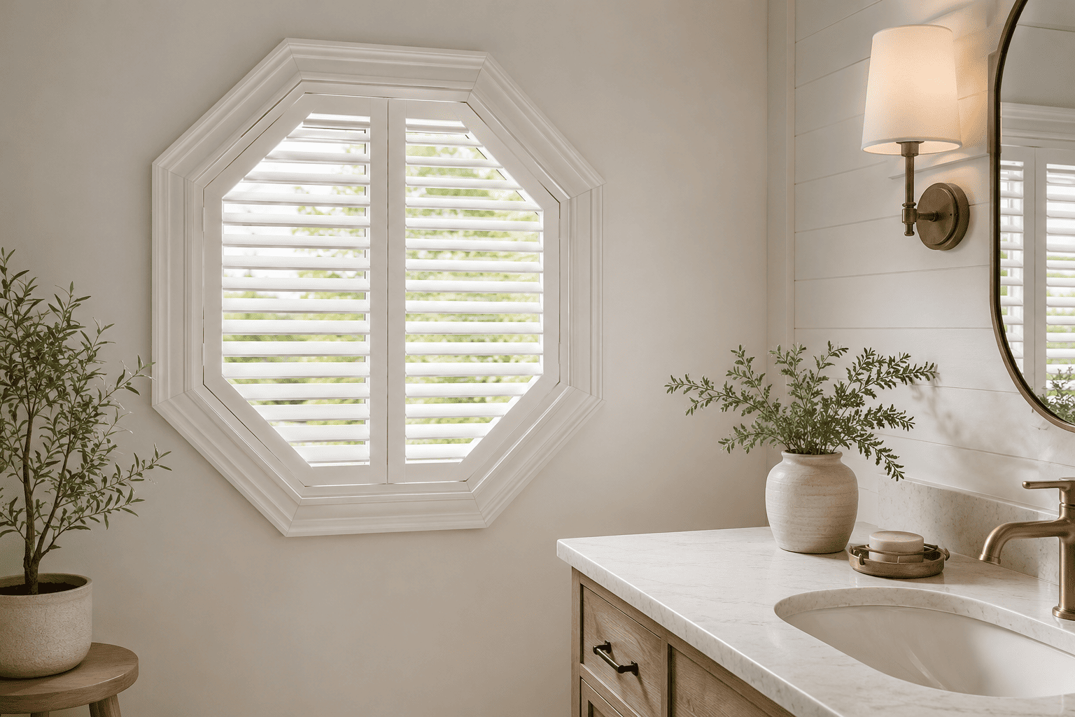 Octagon window shutters in bathroom