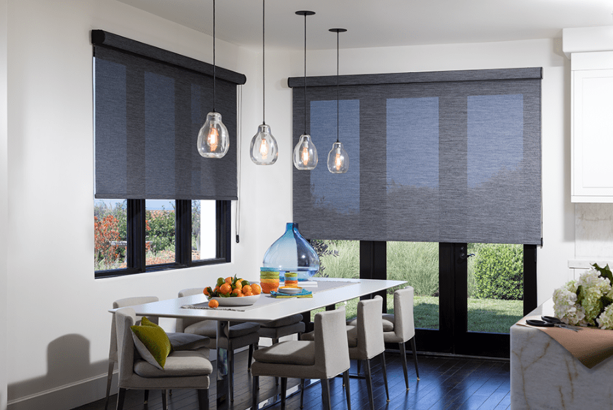 Roller shades in a kitchen